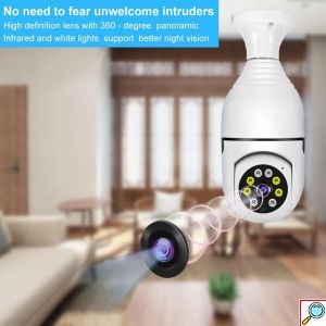 Έξυπνη Πανοραμική Κάμερα - Λάμπα E27 Ασφαλείας 2MP 1080p με WiFi - App Εφαρμογή Παρακολούθησης - Αισθητήρα Κίνησης - Νυχτερινή Λήψη & Μικρόφωνο