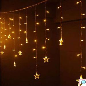 96 LED Χριστουγεννιάτικα Φωτάκια με Λευκό Θερμό Φωτισμό - Κουρτίνα με Αστέρια 4m