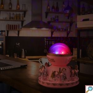 Παιδικό Διακοσμητικό Φωτιστικό Projector με Προβολή Αστεριών Ροζ Καρουζέλ
