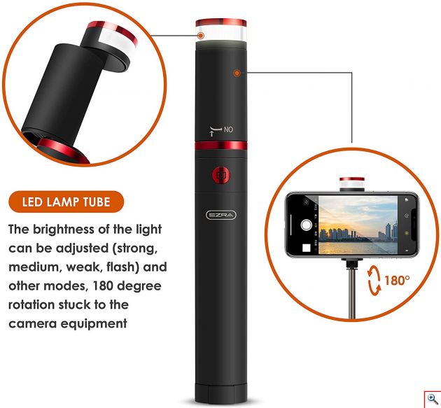 Ασύρματο Τρίποδο Selfie Stick με Φλας Φωτισμό Bluetooth - Wireless Remote Control EZRA