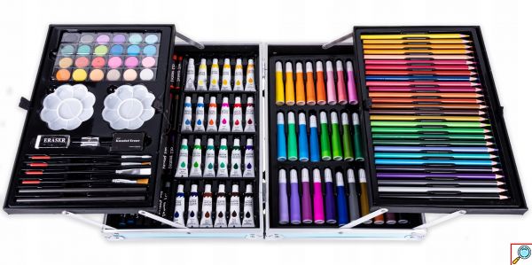 KidsArt Παιδικό Πλήρες Φορητό Σετ Βαλιτσάκι Ζωγραφικής 145τμχ για Κορίτσια με Μαρκαδόρους, Ξυλομπογιές, Νερομπογιές, Πινέλα 34.5x23.5x9cm Μονόκερος - Unicorn Children Art Set Ροζ