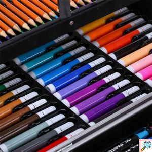 KidsArt Παιδικό Πλήρες Φορητό Σετ Βαλιτσάκι Ζωγραφικής 145τμχ για Κορίτσια με Μαρκαδόρους, Ξυλομπογιές, Νερομπογιές, Πινέλα 34.5x23.5x9cm Μονόκερος - Unicorn Children Art Set Ροζ