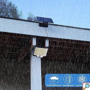 LED Αδιάβροχο Ηλιακό Επαναφορτιζόμενο Επιτοίχιο Φωτιστικό με Πάνελ 108 SMD, Αισθητήρα Κίνησης, Τηλεχειριστήριο και Ψυχρό Λευκό Φωτισμό Μαύρο 