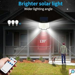LED Αδιάβροχο Ηλιακό Επαναφορτιζόμενο Επιτοίχιο Φωτιστικό με Πάνελ 108 SMD, Αισθητήρα Κίνησης, Τηλεχειριστήριο και Ψυχρό Λευκό Φωτισμό Μαύρο 