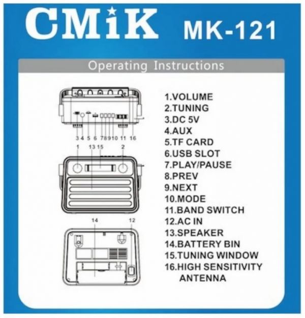Retro Φορητό Επαναφορτιζόμενο Ραδιόφωνο CMIK MK-121 Μπλέ- Multimedia Ηχείο MP3 Player με Bluetooth, USB, SD, AUX, FM Radio