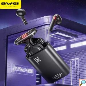 Awei T70 Ασύρματα Ακουστικά Bluetooth 5.3 με Αντοχή στον Ιδρώτα και Θήκη Φόρτισης Μαύρα 
