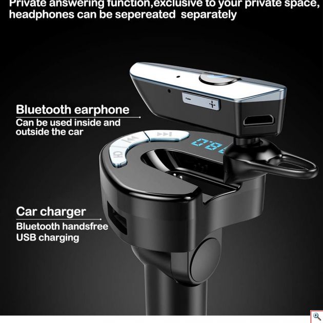 Ασύρματος Πομπός Handsfree με Ακουστικό Bluetooth & USB Φορτιστής Αυτοκινήτου - Micro SD - TF, USB, MP3 Player με LCD Οθόνη - Car FM Transmitter