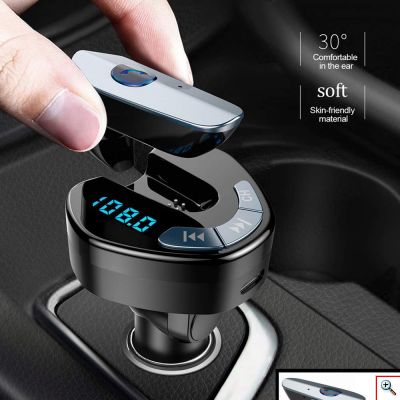 Ασύρματος Πομπός Handsfree με Ακουστικό Bluetooth & USB Φορτιστής Αυτοκινήτου - Micro SD - TF, USB, MP3 Player με LCD Οθόνη - Car FM Transmitter