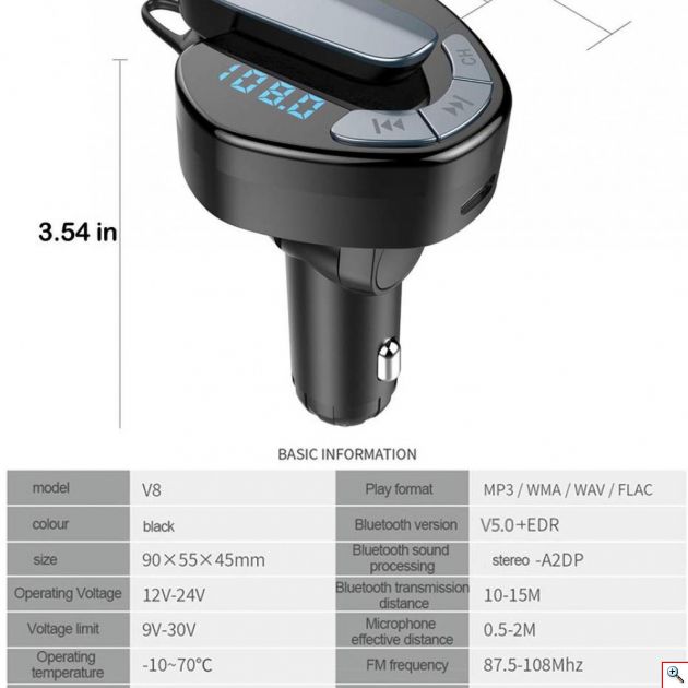 Ασύρματος Πομπός Handsfree με Ακουστικό Bluetooth & USB Φορτιστής Αυτοκινήτου - Micro SD - TF, USB, MP3 Player με LCD Οθόνη - Car FM Transmitter