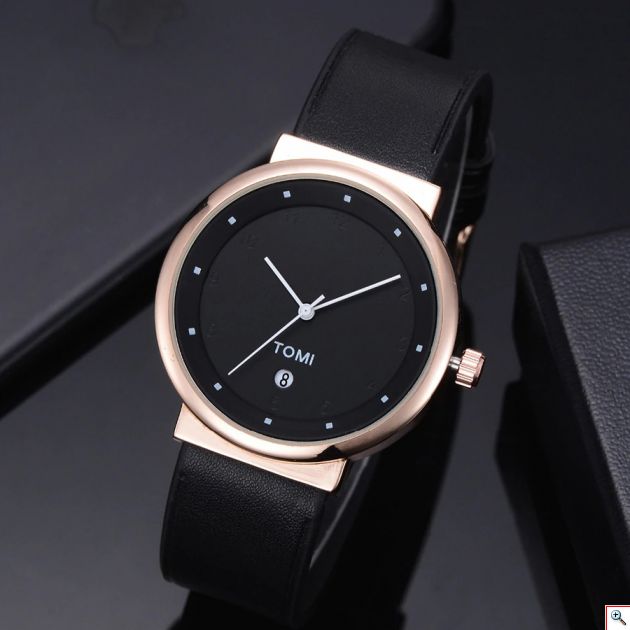 Ανδρικό Ρολόι TOMI - Leather Casual Analog Watch For Men Μαύρο