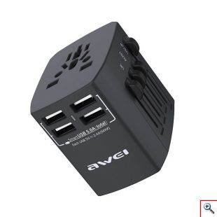 Ταξιδιωτικός Αντάπτορας Πρίζας με 4 USB - AWEI Universal Travel Adaptor