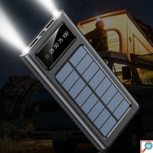 Awei Ηλιακά Επαναφορτιζόμενο Power Bank - Μπαταρία Φορτιστής 10000mAh με Διπλό LED Φακό, LED Ένδειξη Μπαταρίας, 2 Θύρες USB & 3 Καλώδια Φόρτισης