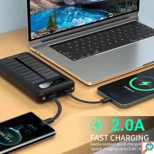Awei Ηλιακά Επαναφορτιζόμενο Power Bank - Μπαταρία Φορτιστής 10000mAh με Διπλό LED Φακό, LED Ένδειξη Μπαταρίας, 2 Θύρες USB & 3 Καλώδια Φόρτισης