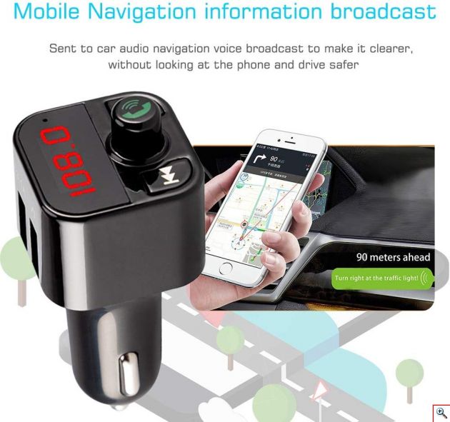 Fm Transmitter Φορτιστής Αυτοκινήτου 2 x USB,SD Bluetooth Handsfree Mp3 Player με Μικρόφωνο & AUX είσοδο - Car FM Modulator