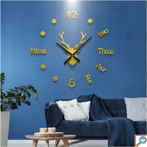 Ρολόι Τοίχου Αυτοκόλλητο 3D DIY 60-110cm Χρυσό