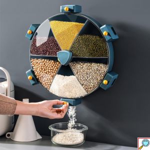 Επιτοίχιος Περιστρεφόμενος Διάφανος Διανεμητής Στρογγυλός για Καραμέλες, Ζελεδάκια, Όσπρια, Δημητριακά, Μπαχαρικά, Ξηρούς Καρπούς 8,5ltr με 6 Δοχεία - Στρογγυλός με Αυτοκόλλητα Τοποθέτησης
