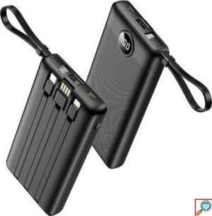 Φορητός Φορτιστής - Powerbank Κινητών 10000mAh με 4 Ενσωματωμένα Καλώδια Veger Μαύρο