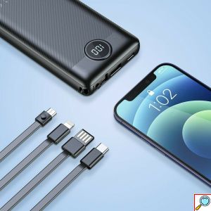 Φορητός Φορτιστής - Powerbank Κινητών 10000mAh με 4 Ενσωματωμένα Καλώδια Veger Μαύρο