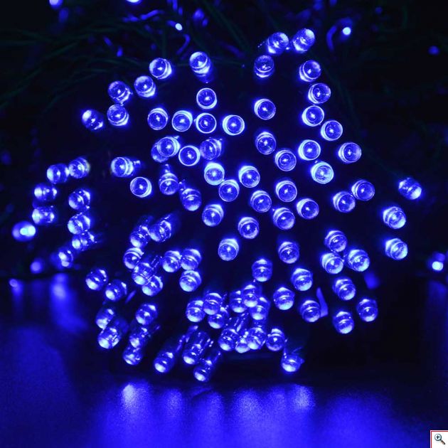 Ηλιακά Χριστουγεννιάτικα Λαμπάκια Μπλε Φωτισμού - Φωτάκια 100 LED Εξωτερικού Χώρου με Φωτοβολταϊκό Πάνελ 10m