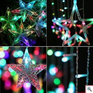 LED Χριστουγεννιάτικα Φωτάκια Ασύμμετρη Κουρτίνα 3μ σε Σχήμα Αστεριού LED Christmas Lights Star Αστέρια Πολύχρωμα RGB