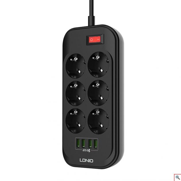 Πολύπριζο Ασφαλείας με 6 Πρίζες και 4 Θέσεις USB - LDNIO SE6403
