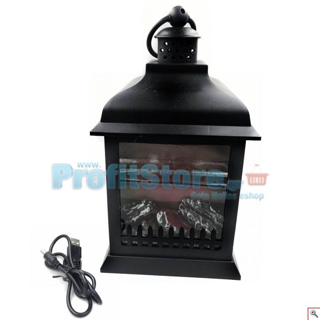 Μικρό Διακοσμητικό Φωτιστικό Φανάρι - Τζάκι με Εφέ Φλόγας - LED Fireplace Lantern 
