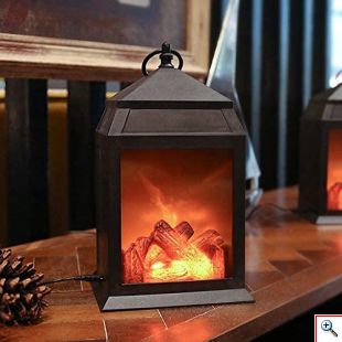 Μικρό Διακοσμητικό Φωτιστικό Φανάρι - Τζάκι με Εφέ Φλόγας - LED Fireplace Lantern 
