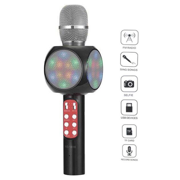 Ασύρματο Bluetooth Mικρόφωνο KARAOKE Hχείο Mp3 Player - WSTER Wireless Microphone Speaker Μαύρο