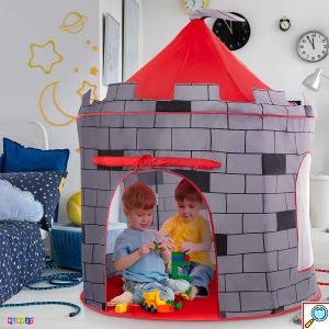 Παιδική Σκηνή Pop-Up Κάστρο με Πολεμίστρες και Σημαιούλα για 3+ Ετών 105x105x135 Γκρι – Κόκκινο