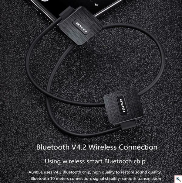 Αδιάβροχα Ασύρματα Ακουστικά Bluetooth για Τρέξιμο & Άθληση V4.2 - AWEI Wireless Sport Headset Handsfree A848BL