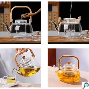 Γυάλινη Τσαγιέρα 900ml με Φίλτρο και Ξύλινη Λαβή