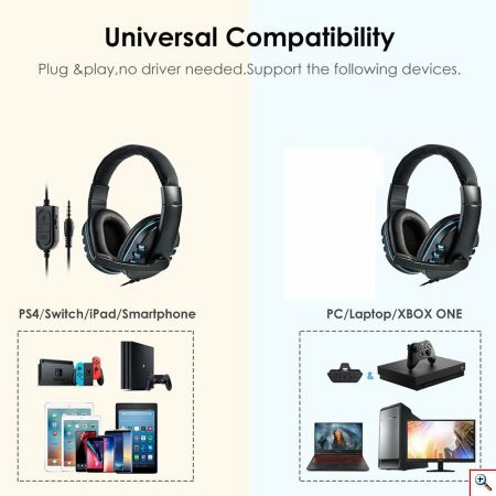 Ρυθμιζόμενα Gaming Ακουστικά On Ear Κεφαλής με Μικρόφωνο & Jack 3.5mm - PC PS4 Headset Μαύρο
