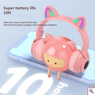 LED Bluetooth Ασύρματα On-Ear Ακουστικά Αυτιά Γάτας με Εναλλασσόμενο Φωτισμό - Wireless Cat Ear Headphones Λευκό/Ροζ