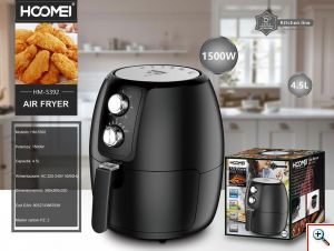 Hoomei® Φριτέζα Αέρος 1500W με Αποσπώμενο Κάδο 4.5L & Ρυθμιζόμενο Θερμοστάτη - Air Fryer HM-5392