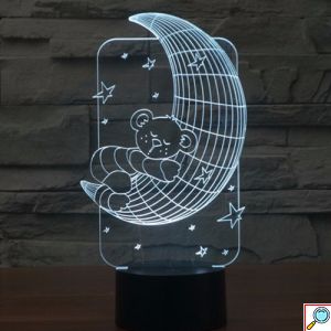 LED 3D Τρισδιάστατο Φωτιστικό Illusion Led Moon & Bear