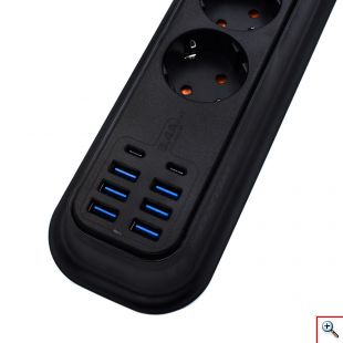 Πολύμπριζο Ασφαλείας με 4 Σούκο & 8 USB Θύρες 3.4Α 17W Moxom - Μαύρο