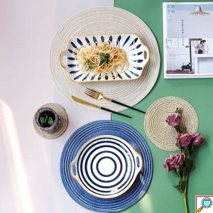Σετ 4x Boho Ψάθινο Σουπλά Στρογγυλό 18cm