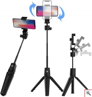 Ασύρματο 360ᵒ Bluetooth Πτυσσόμενο Μπαστούνι Κινητού 95cm & Τρίποδο για Selfie Φωτογραφίες με Χειριστήριο - Wireless Mini Tripod Selfie Stick Μαύρο