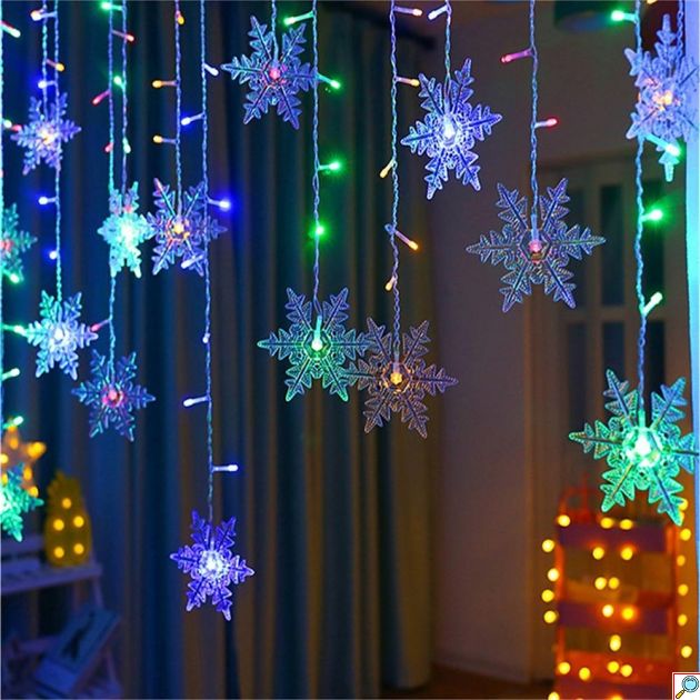 Χριστουγεννιάτικη Κουρτίνα LED RGB - 4m / 96 LED, USB πολύχρωμος φωτισμός με νιφάδες