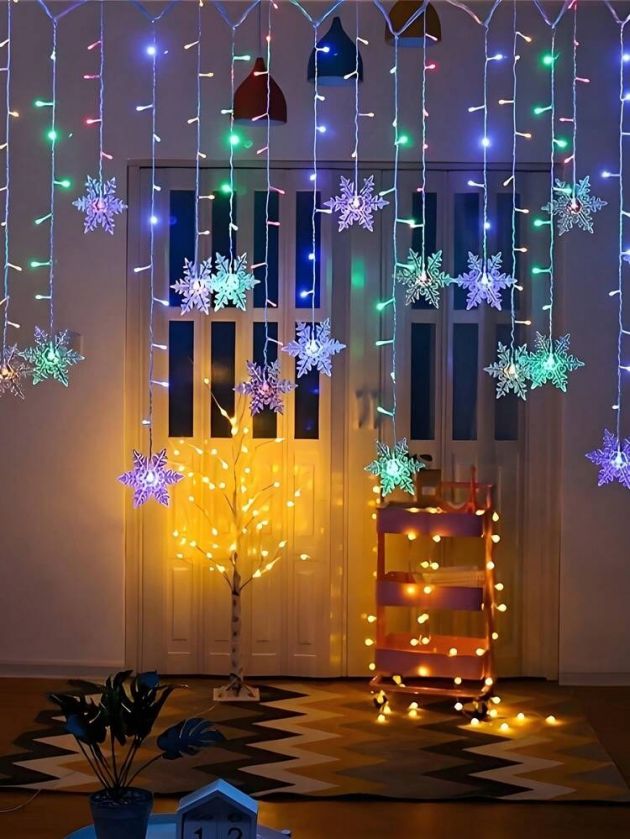 Χριστουγεννιάτικη Κουρτίνα LED RGB - 4m / 96 LED, USB πολύχρωμος φωτισμός με νιφάδες
