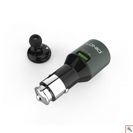 Handsfree Bluetooth Ακουστικό Ψείρα & USB Ταχύ-Φορτιστής 2,4A Αυτοκινήτου LDNIO®