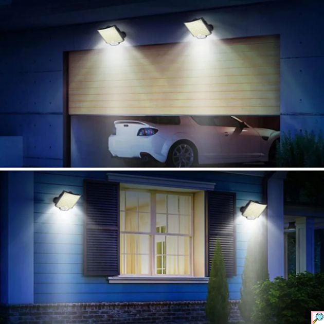 LED Αδιάβροχο Ηλιακό Επαναφορτιζόμενο Επιτοίχιο Φωτιστικό με Πάνελ 108 SMD, Αισθητήρα Κίνησης, Τηλεχειριστήριο και Ψυχρό Λευκό Φωτισμό Μαύρο 