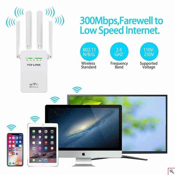 Ασύρματο WiFi N Router/Repeater 300Mbps Pix-Link LV-WR09 Λευκό
