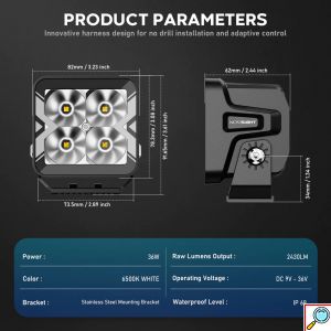 Προβολάκια Αλουμινίου LED Pods 40W Off-Road IP68 με EMC και Κάλυμμα 2500K Novsight Μαύρο
