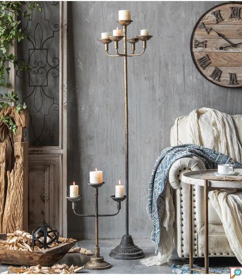 Old Castle Retro Μεταλλικό Κηροπήγιο 5 Θέσεων 37x37x149εκ Δαπέδου