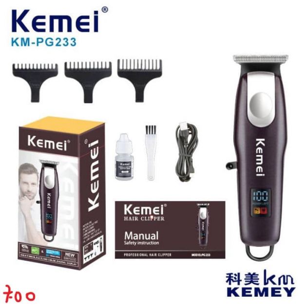 Kemei Επαγγελματική Επαναφορτιζόμενη Κουρευτική Μηχανή Μαλλιών και Σώματος Μαύρη 