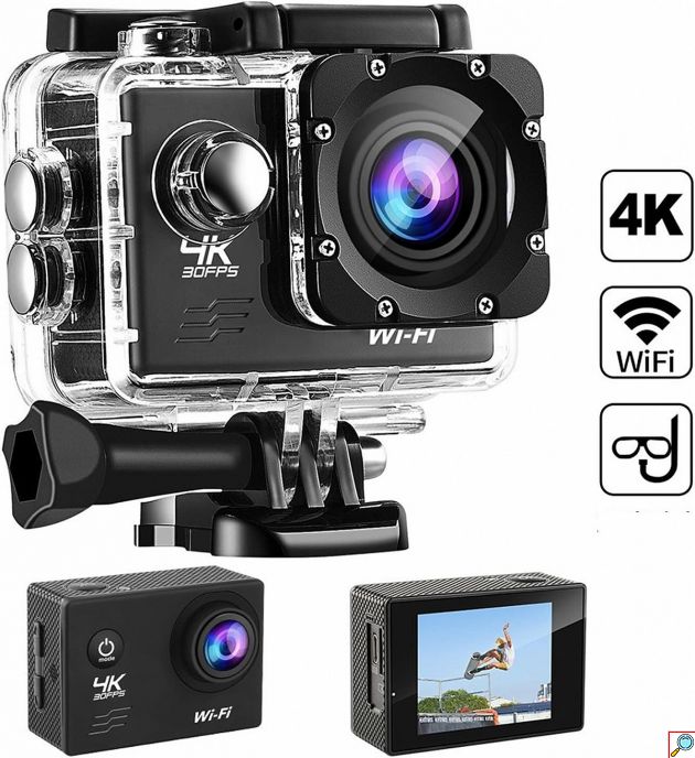 Action Camera 4K με WiFi - Ευρυγώνιος Φακός 170° και Αδιάβροχη Θήκη - Οθόνη 2