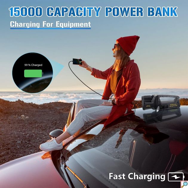 Αδιάβροχος Επαναφορτιζόμενος LED Φακός - Power Bank με Ηλιακό Πάνελ