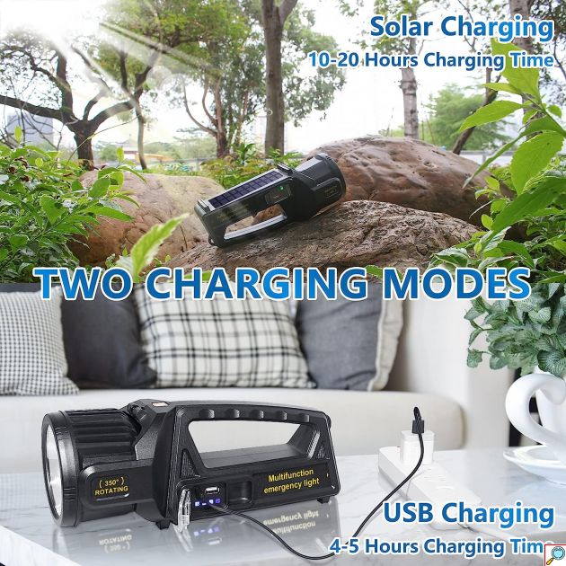 Αδιάβροχος Επαναφορτιζόμενος LED Φακός - Power Bank με Ηλιακό Πάνελ