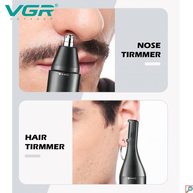 Αδιάβροχο Επαναφορτιζόμενο Trimmer Προσώπου - Ιδανικό για Φρύδια, Μύτη & Αυτιά - VGR